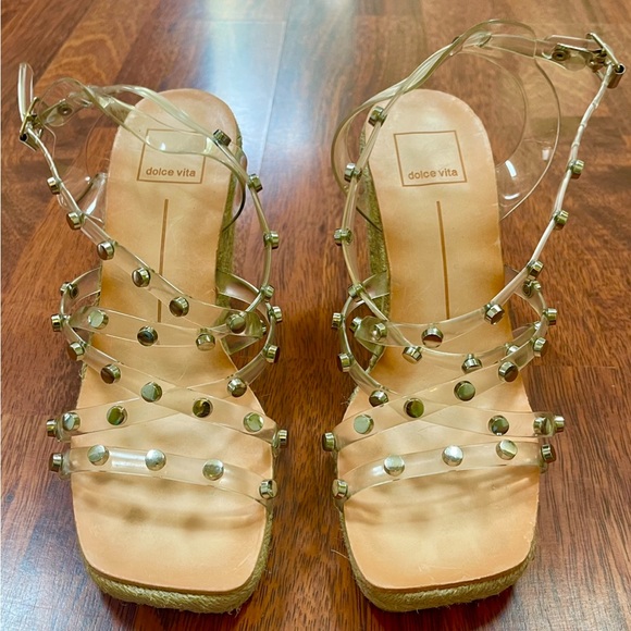 Dolce Vita Maxton Rope Wedge Espadrille Clear/Lucite Straps W/ Silver Gr… - Picture 2 of 8